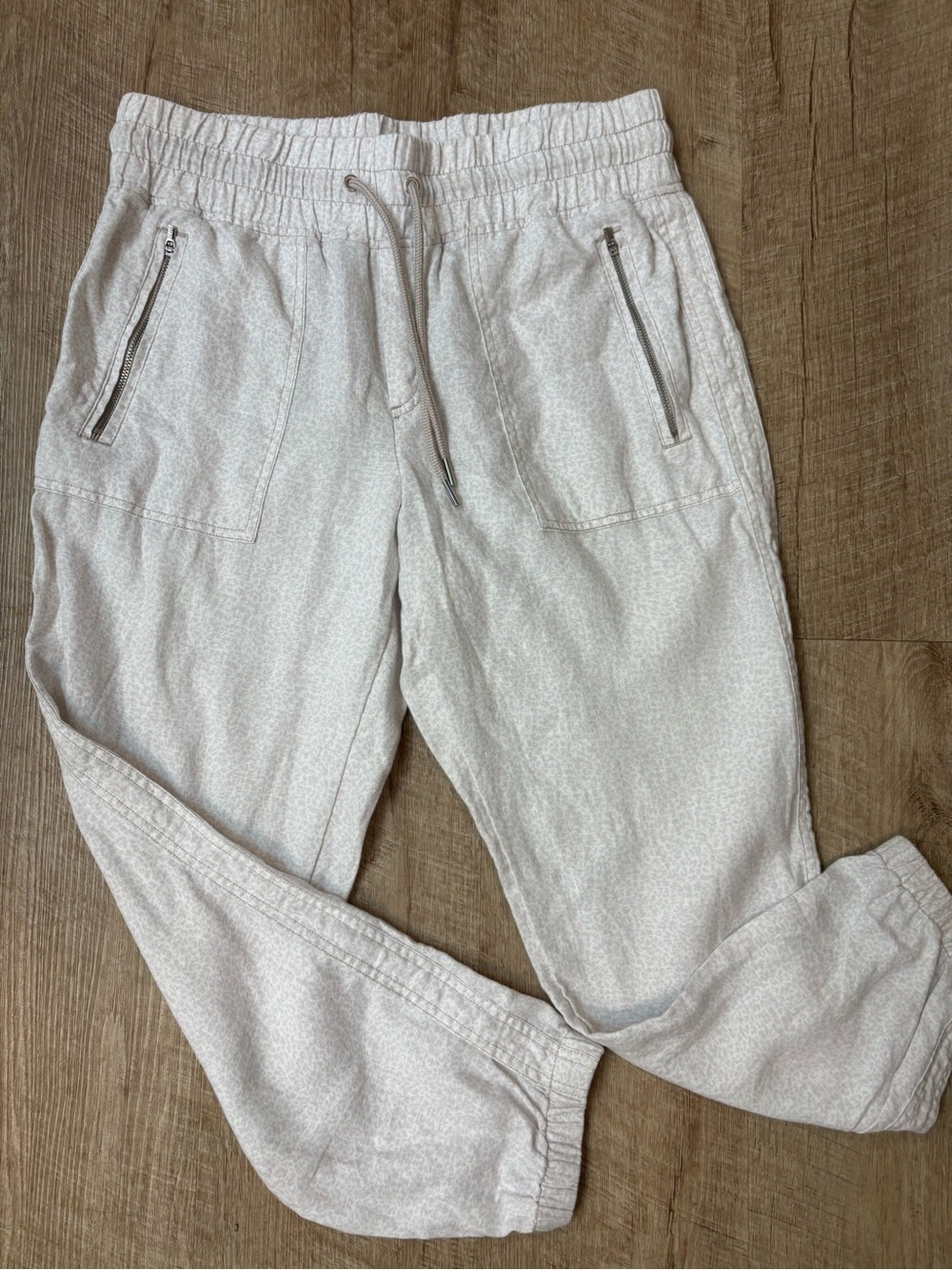 Athleta Tan & White Casual linen Jogger Pants Womens 8P